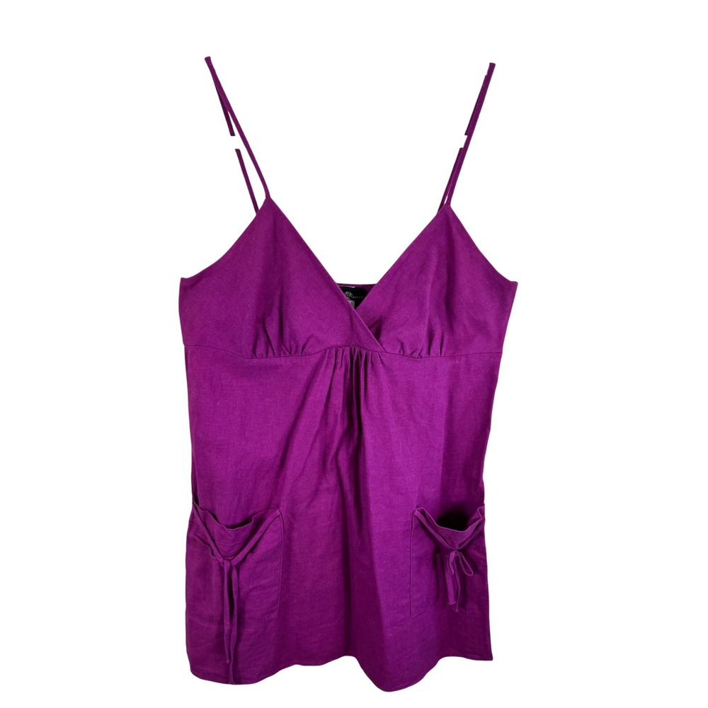 Tropical Wear Magenta Linen Rayon Babydoll Camisole Top V-Neck Purple Beachy L